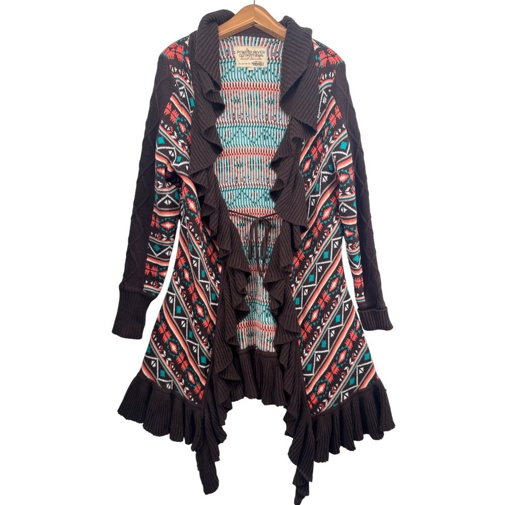 Powder River Outfitters by Panhandle Womens Cardigan Sz L Brown Southwest Boho